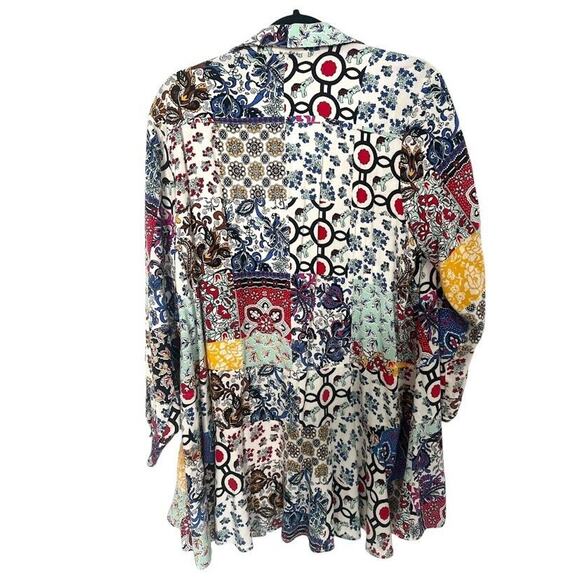 For The Republic Tunic Blouse Elephants Patchwork Whimsy Artsy Boho Plus Size 1X - Picture 4 of 7